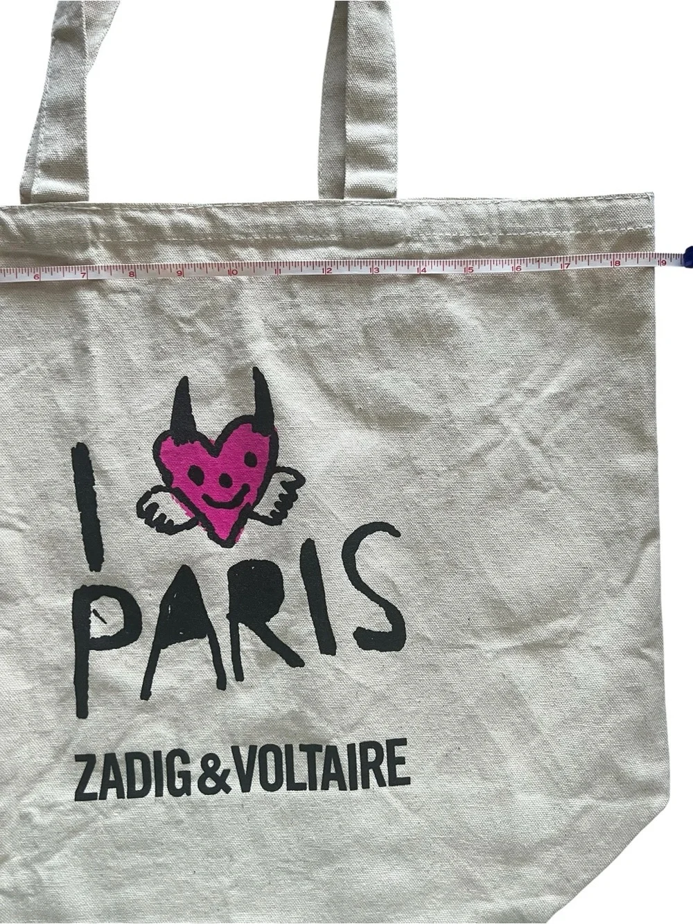 Zadig & Voltaire Natural Canvas Tote with Pink Heart Graphic GWP